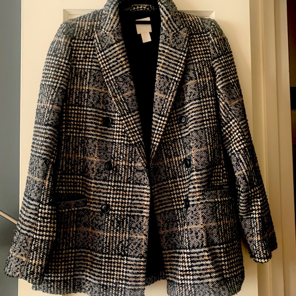 Fitted plaid blazer, slubby knit, size 0 / SM NWOT